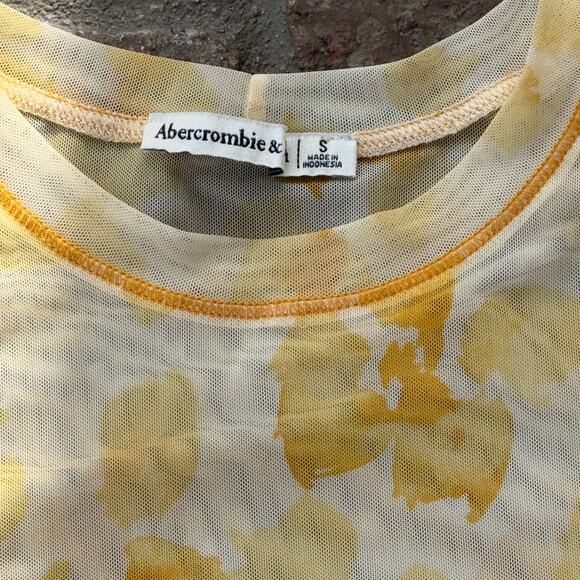 Abercrombie & Fitch Yellow Sheer Mesh T-Shirt & Tank Top Floral Stretch Size S - Picture 5 of 8